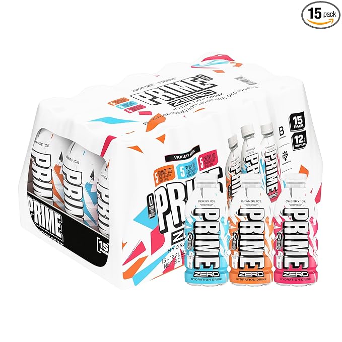 Prime Zero Variety Berry Ice, Cherry Ice, & Orange Ice Sugar Free Sports Drinks, Electrolyte Enhanced to Replenish Fluids,...