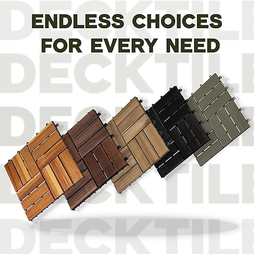 VICTORY RELAX Acacia Wood Decking Tiles 9PCS - Easy Snap Interlocking Deck Tiles for Patio Poolside Balcony Decor - All Weather Waterproof Flooring for Indoor & Outdoor (Round Joints)