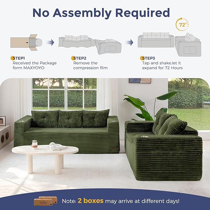 MAXYOYO Boneless Couch and Loveseat Sets for Small Spaces, Mini Love Seat Floor Couch with Cup Holders and Pillows, Upholstered Cloud Couch for Bedroom Apartment, No Assembly Required