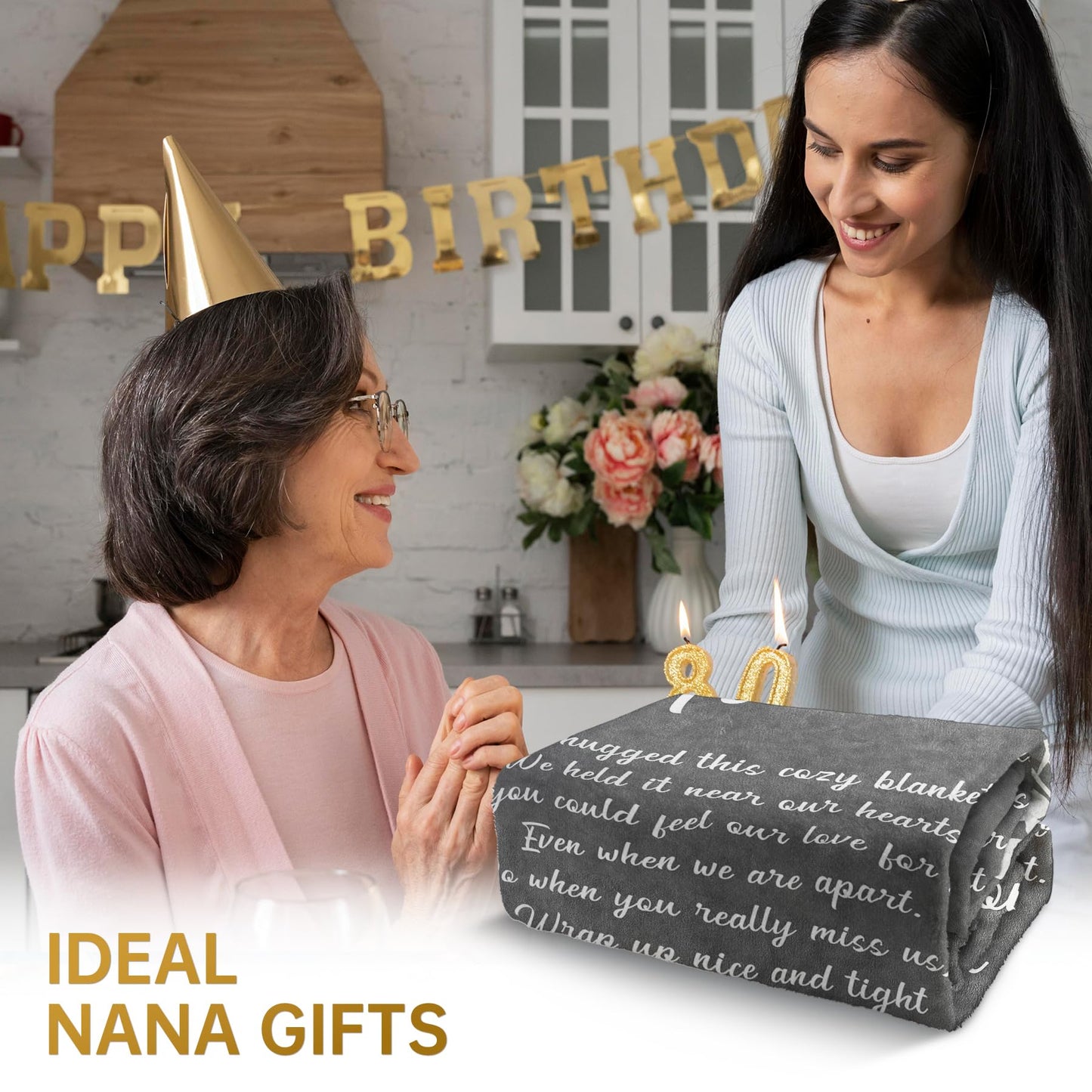 Afterprints Nana Gifts, Nana Blanket with Flowers & Letter Print, Nana Birthday Gifts, Gifts for Nana from Grandkids on Grandparents Day, Soft Throw Blankets 50" x 60"