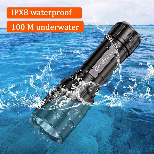 GoZebra D10 4500 Lumen Underwater Light, 3 Modes Dive Light Scuba Diving Flashlight Dive Torch, Waterproof Flashlight Rechargeable, Safety Dive Lights with Battery and Charger for Night Diving