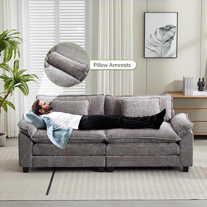 Oprisen 86" Modular Sectional Sofa, Comfy Cloud Couch Sectional Sofa with Ottoman, Chenille Sofa Sleeper Deep Seat Sofa with Throw Pillows for Living Room (Light Gray, 86"- Loveseat)