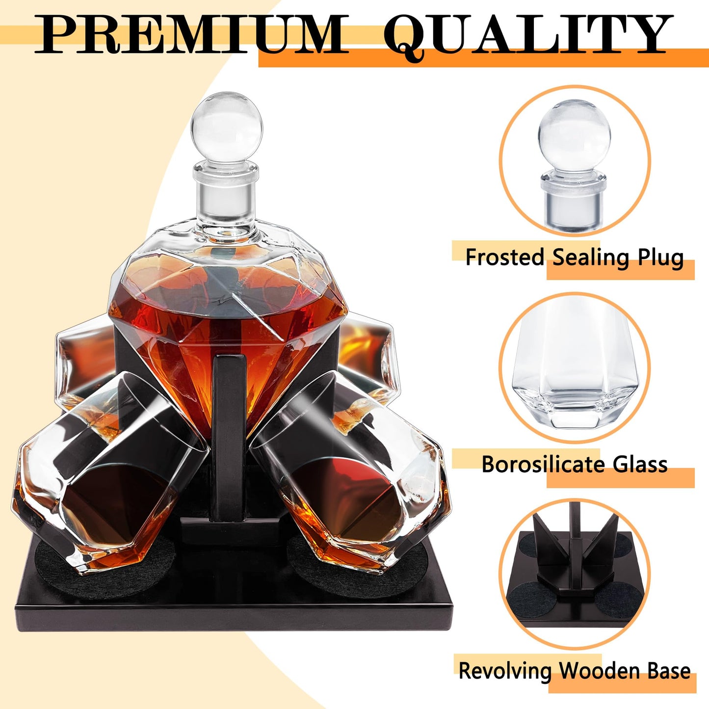 Montex Whiskey Decanter Set, Diamond Decanter Set with 4 Glasses 4 Whiskey Stones, Decanter Whiskey Set Gifts for Men