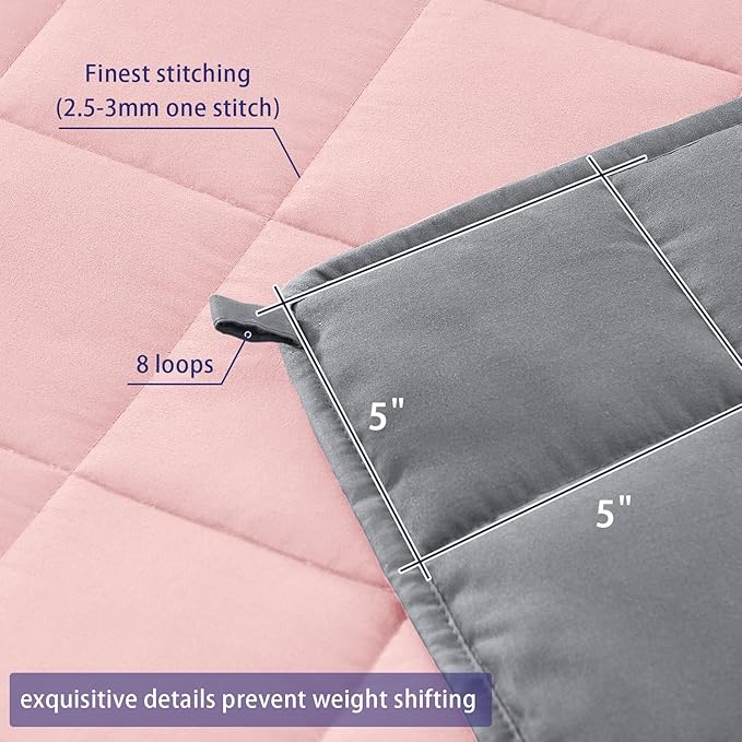 yescool 20lbs Pink Grey Weighted Blanket for Adults 60"x80", Cooling, Heavy, Breathable with Glass Beads, Queen Size, Machine Washable