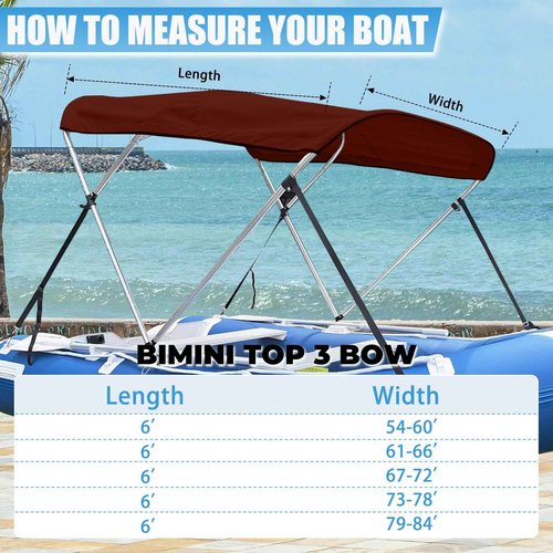 Cerumute 3 Bow Bimini Top Replacement Canvas with Stern Light Hole and Storage Boot, 900D Heavy Duty Waterproof Bimini Top Canvas Only Without Frame, 6'L 61"-66" W Burgundy