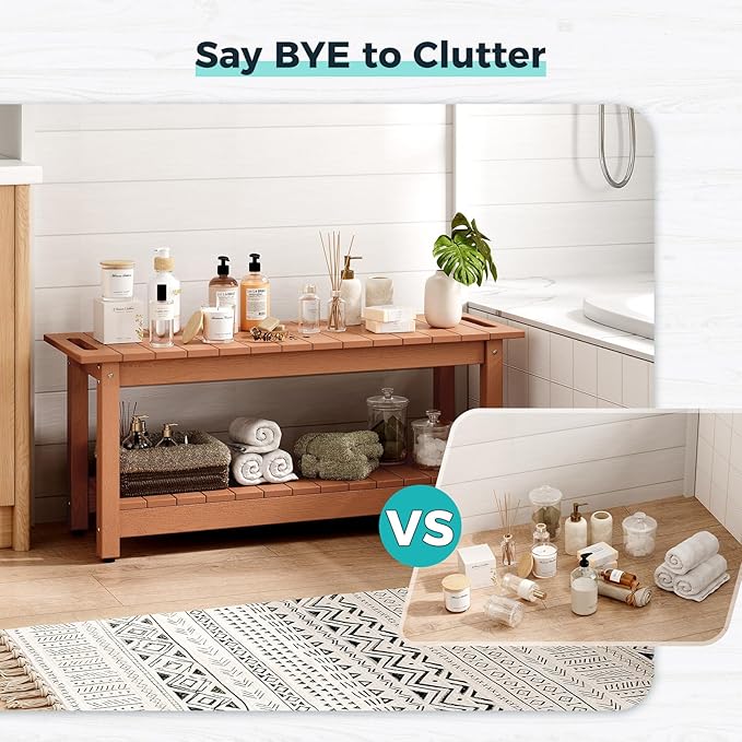 41" Shower Bench, Waterproof Poly Lumber Shower Stool for Shaving Legs, Shower Chair Seat Holds up to 400lbs, Bathroom Bench for Inside Shower, Non-Slip (Brown)