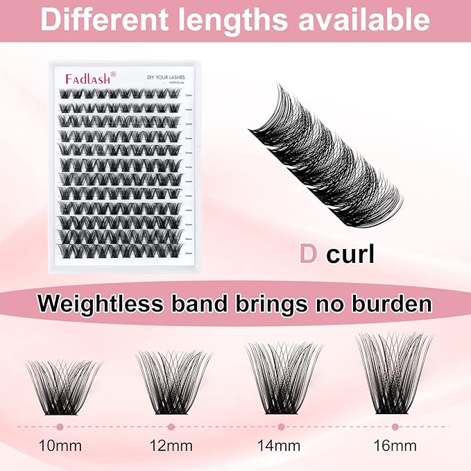 Lash Clusters 10-16mm 120pcs Individual Lashes Cluster Mixed Tray D Curl Lash Clusters DIY Eyelash Extensions Individual Cluster Lashes DIY Lash Extension Kit Home (F10-0.07D, 10-16mm)