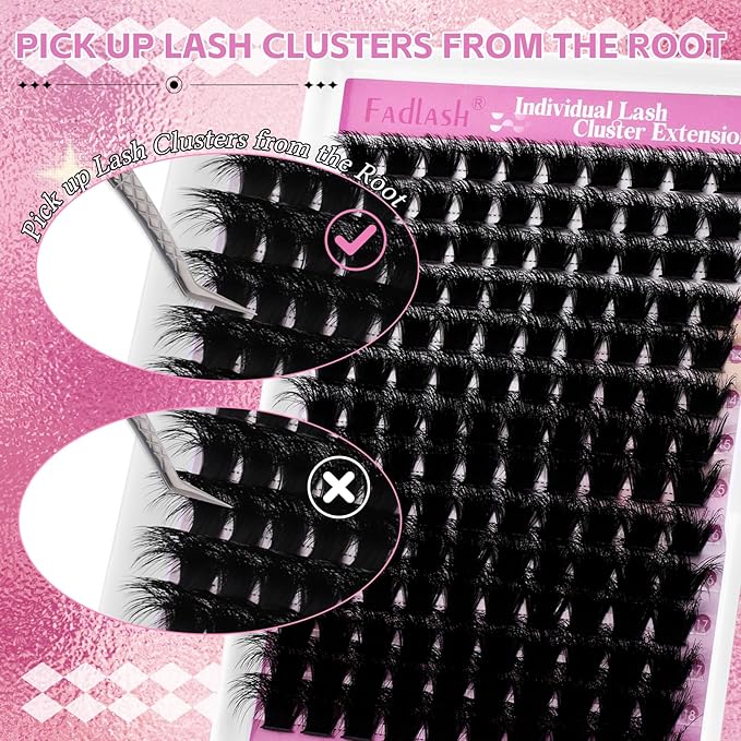 FADLASH Lash Clusters 200D Thick Eyelash Clusters D Curl Volume Cluster Eyelash Extensions 12-18mm Individual Lashes 3D Effect DIY Lash Extension Clusters (200D-0.07-D,12-18mm)