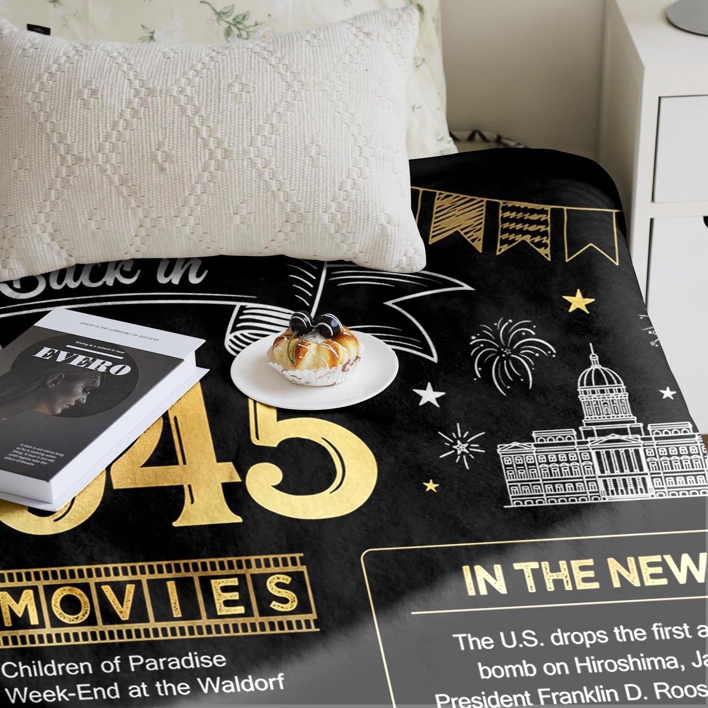 aisdfhsa 80th Birthday Gifts - Back in 1945 - Best 80th Birthday Decorations for Men & Women - Throw Blanket 60Lx50W