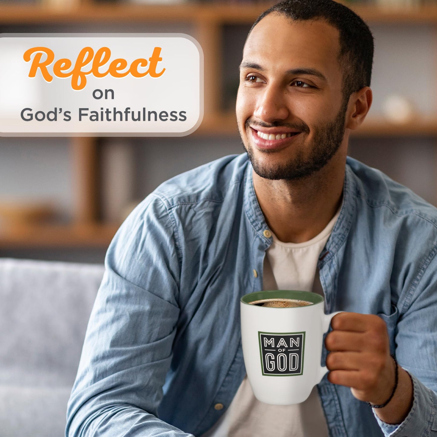 Christian Art Gifts Inspirational Ceramic Coffee & Tea Scripture Mug for Men: Man of God Encouraging Bible Verse, Durable Microwave & Dishwasher Safe Novelty Drinkware, White & Forest Green, 12 oz.