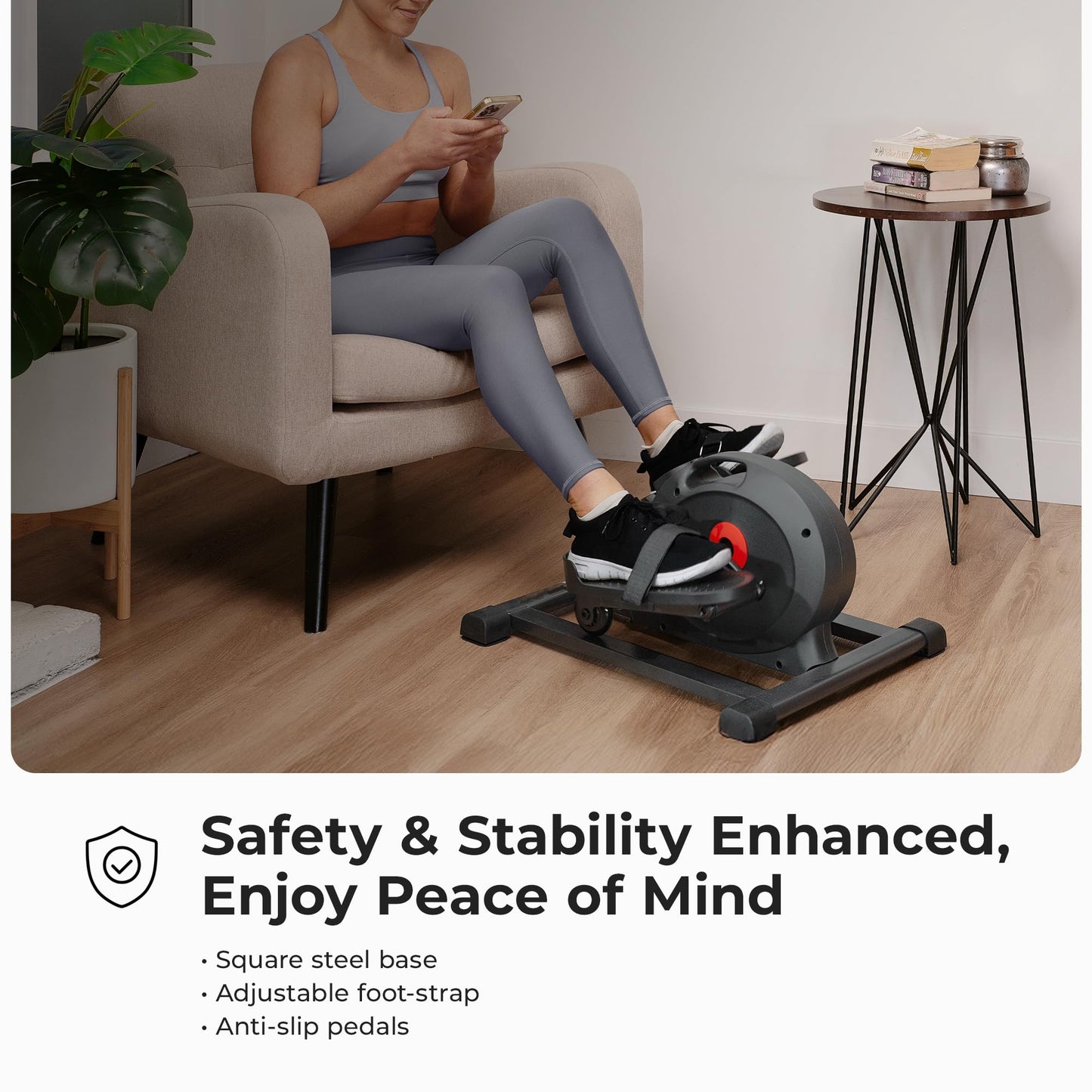Sunny Health & Fitness Smart Under-Desk Elliptical Trainer, Mini Pedal Equipment for Senior Low-Profile Workout, Cycle Cardio Training at Home/Office, Free SunnyFit App Bluetooth Connect - SF-E324029