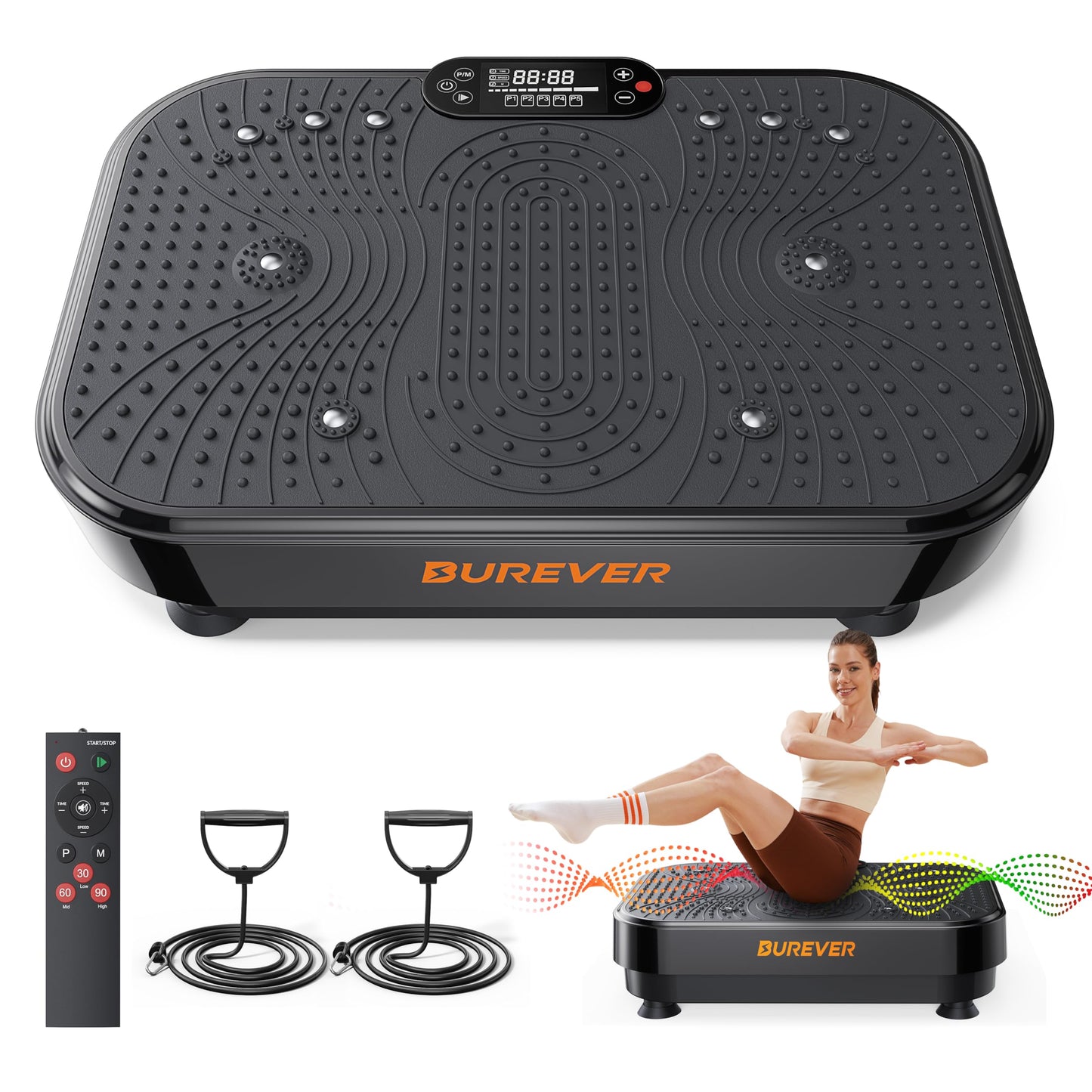 Burever Vibration Plate Exercise Machine, Full Body Vibration Plate for Lymphatic Drainage, 99 Adjustable Speeds, Power Vibration Fitness Platform for Weight Loss & Fitness, Women Men