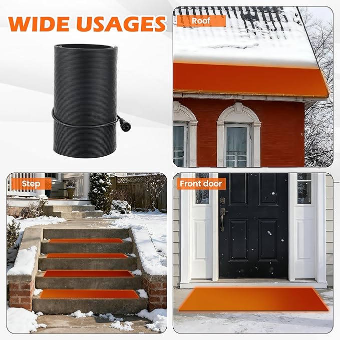 HOMREST 3PCS Heated Snow Melting Walkway Mat,10" x 30" Heated Floor Mat with 10 Feet Long Power Cord,2 in/h Speed No-Slip Snow and Ice Melt with 1 Plug for Snow Removal,Winter Outdoor Steps,Doorways