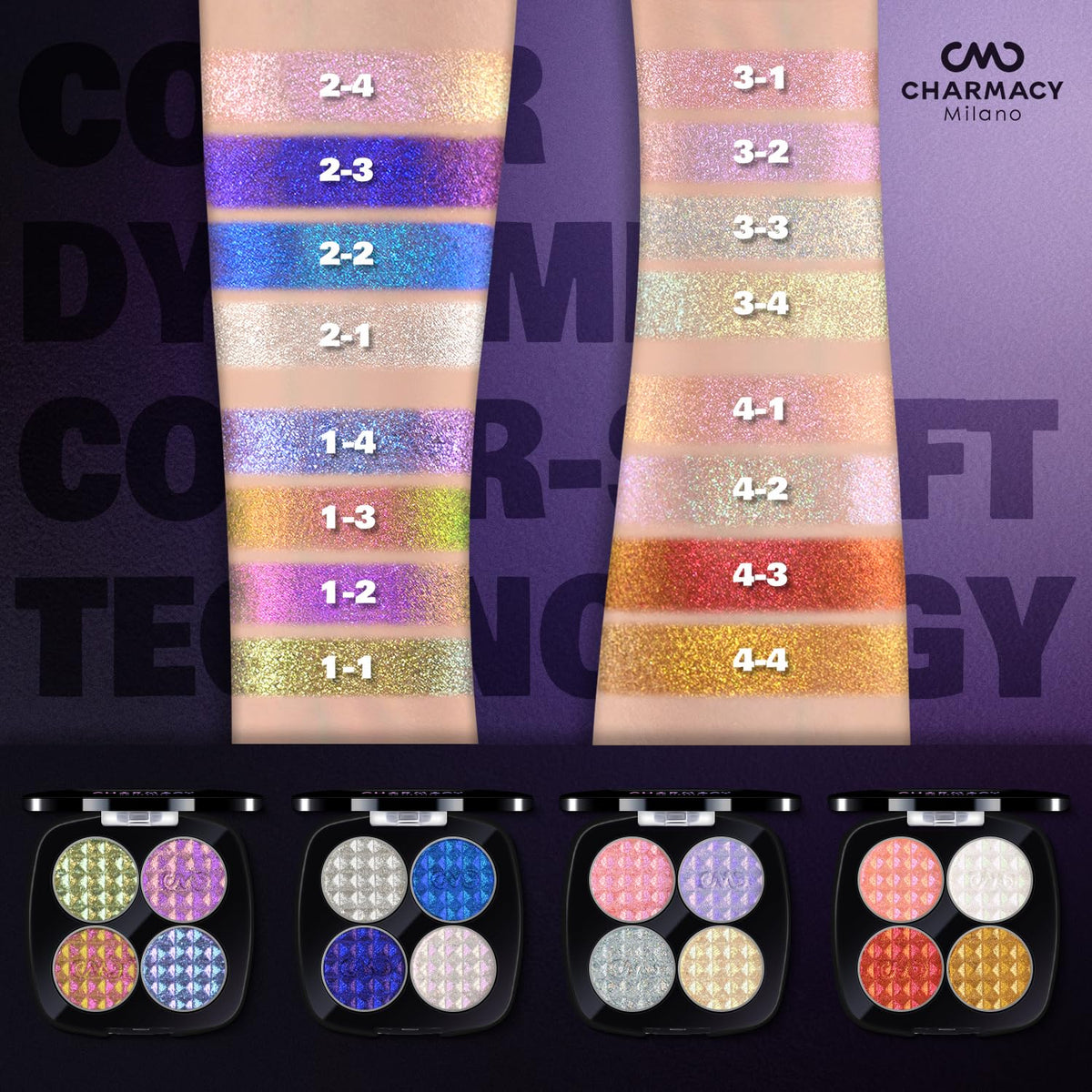 CHARMACY 4 Colors Chameleon Eyeshadow & Highlighter Palette - Shift-Infused Multichrome Pressed Pigments, Long-Lasting Velvet Fi