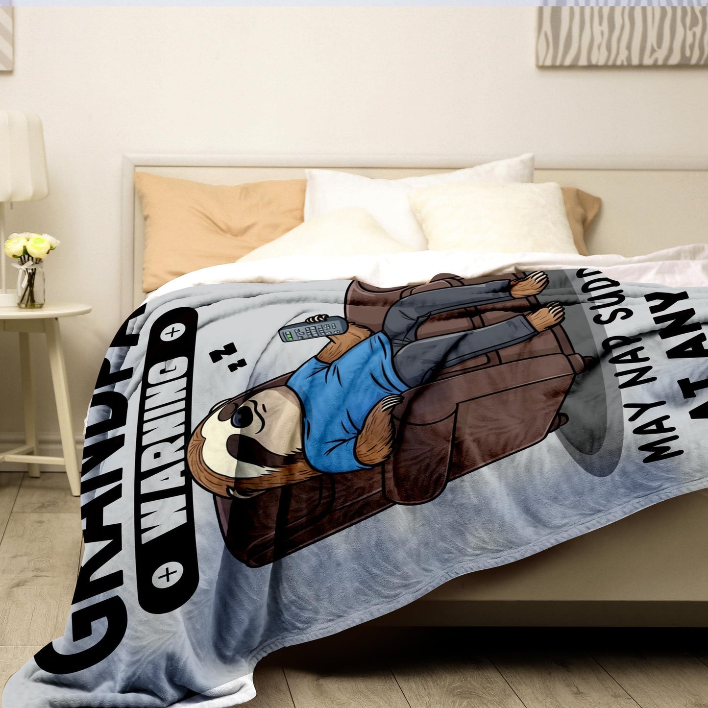 Grandpa Gifts, Blanket Gifts for Grandpa from Grandkids, Grandfather Birthday Gift, 60"×50" Funny Flannel Blanket for Granfather on Christmas Valentines Fathers - Warning May Nap Suddenly at Any Time