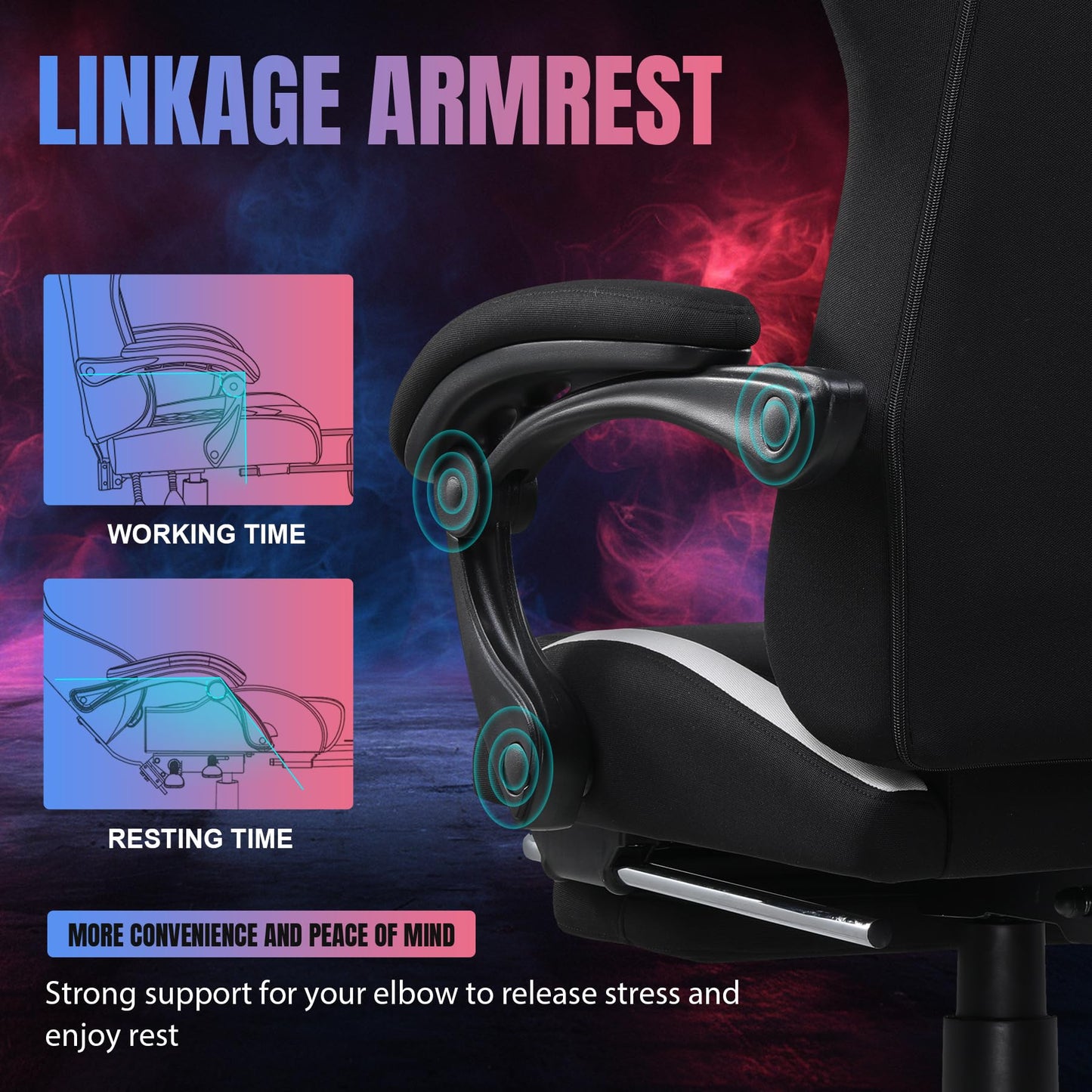 GTPLAYER RGB Gaming Chair with Footrest, LED Lights, Ergonomic Computer Chair with Linkage Armrest, Breathable Fabric for Home Office Desk - Video Game Chairs for Adults
