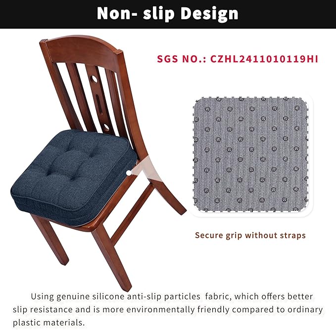 GOFORIT Memory Foam Cushion，Square Seat Cushions for Dining Chairs,Non-Slip Chair Pads with Removable Cover, 16'' x 16'', 4 Pack,Dark Blue