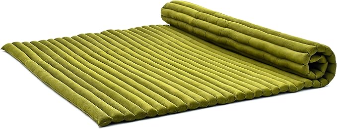 Leewadee - Foldable Floor Mattress - Japanese Roll Up Futon -Trifold Tatami Mat- Guest Floor Bed - Camping Mattress - Thai Massage Mat, Kapok Filled, 75 x 57 inches, Green