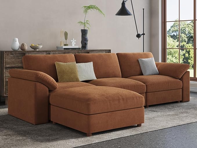 EASE MOOSE Sectional Modular Sofa, Oversized L Shape Sectional Couch Wide Deep seat Sectional Sofa,FSC Certified Comfortable Chenille Brown Modular Sofa
