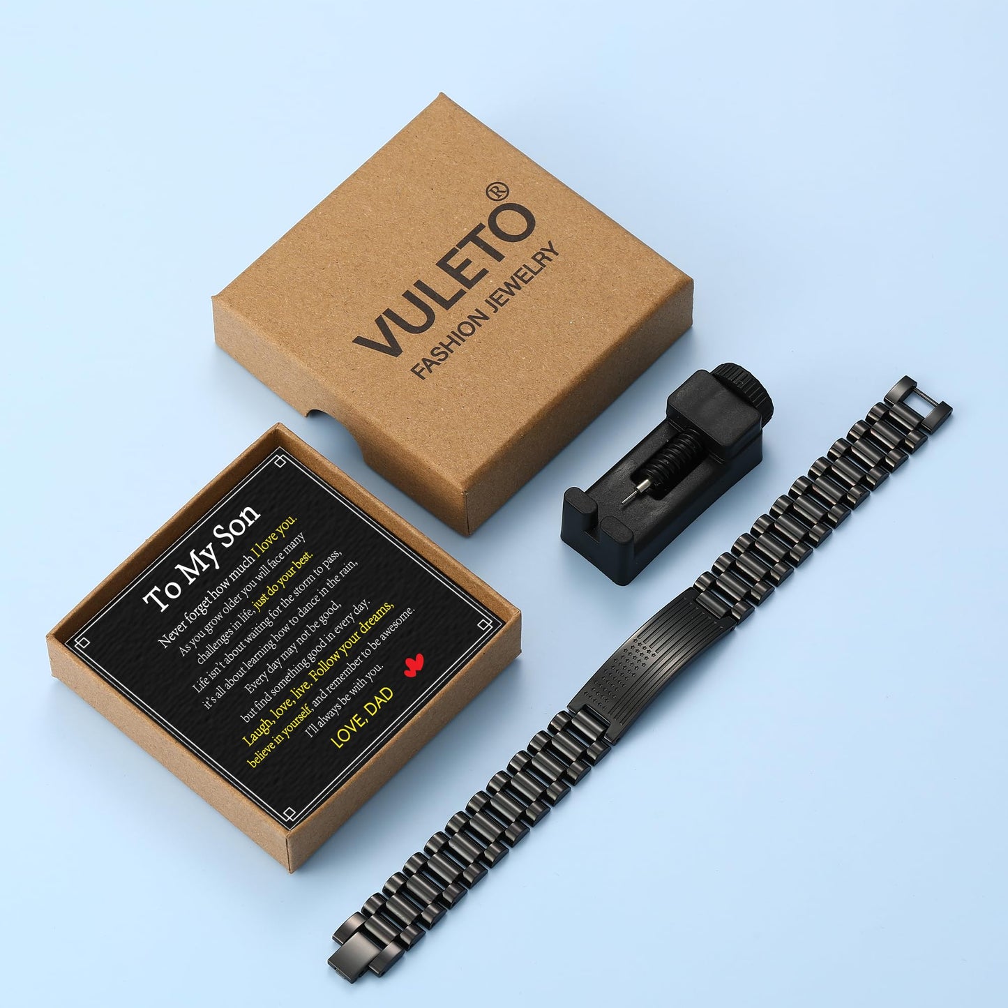 VULETO To My Son Adult Gifts Ideas from Dad, Stainless Steel American USA Flag Watch Band Bracelet Christmas Fathers Day College Graduation Valentines Birthday Jewelry Gifts Presents Dad And Son for Men Teenage Teen Boys Him