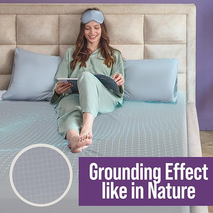 Earth Grounding Sheets California Size with 12% Silver Fiber & 4% Silk & 84% Cotton - Cloud Gray - SGS Quality Certified Grounded Well Bed Sheet - Conductive Fitted Sheet for Better Sleep