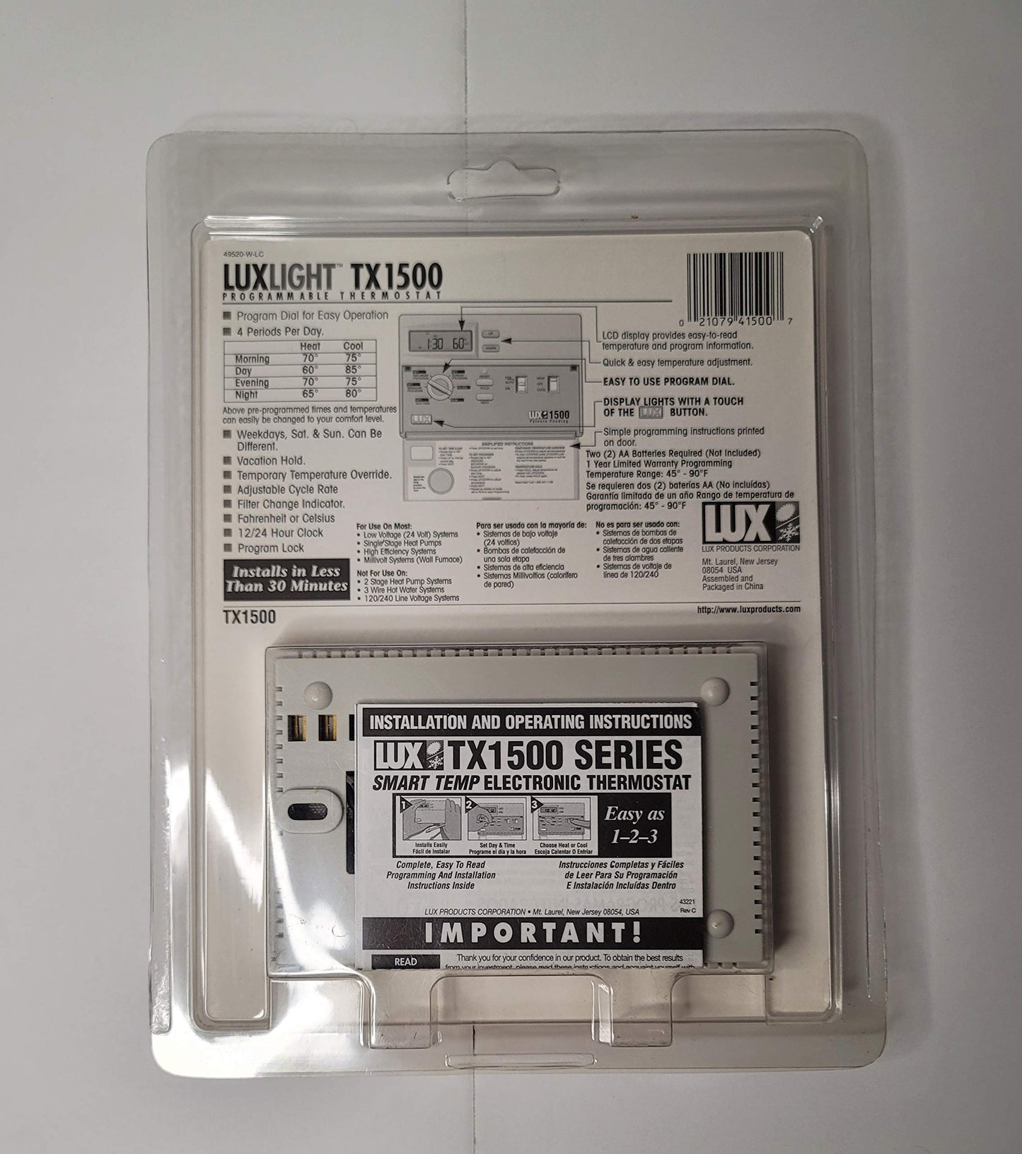 Lux TX1500E Smart Temp Programmable Thermostat