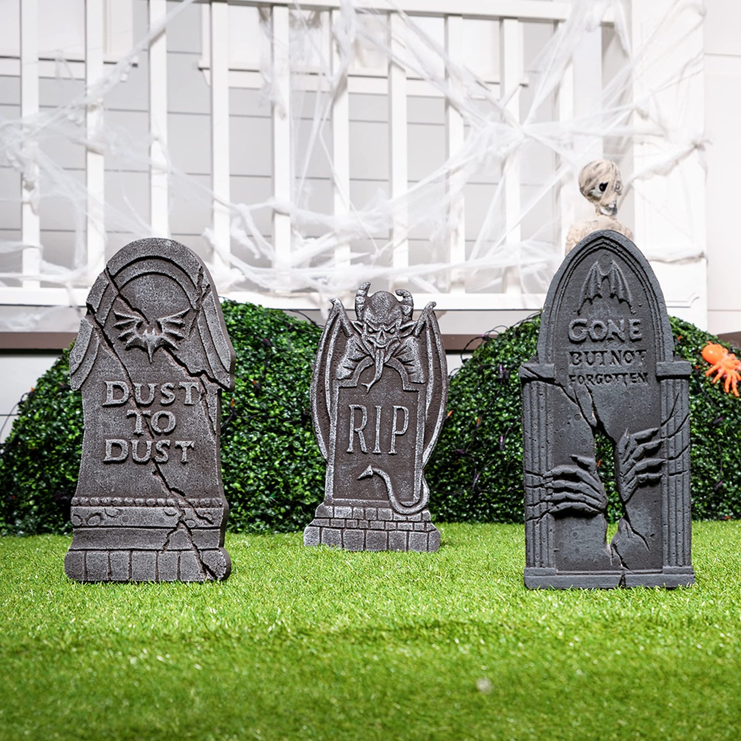JOYIN 17” Halloween Tombstones for Graves Decorations Outdoor (5 Pack), Foam RIP Graveyard Headstone Decorations and 12 Bonus Metal Stakes for Halloween Yard Lawn Decor