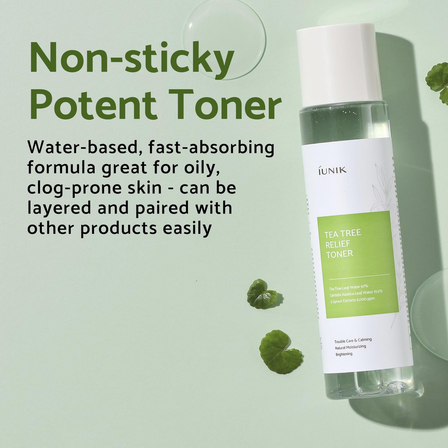 IUNIK Tea Tree Relief Vegan Face Toner - Facial Moisturizer Acne-Prone Irritated Skin w Tea Tree 67% Centella Asiatica 19.5% 6.7