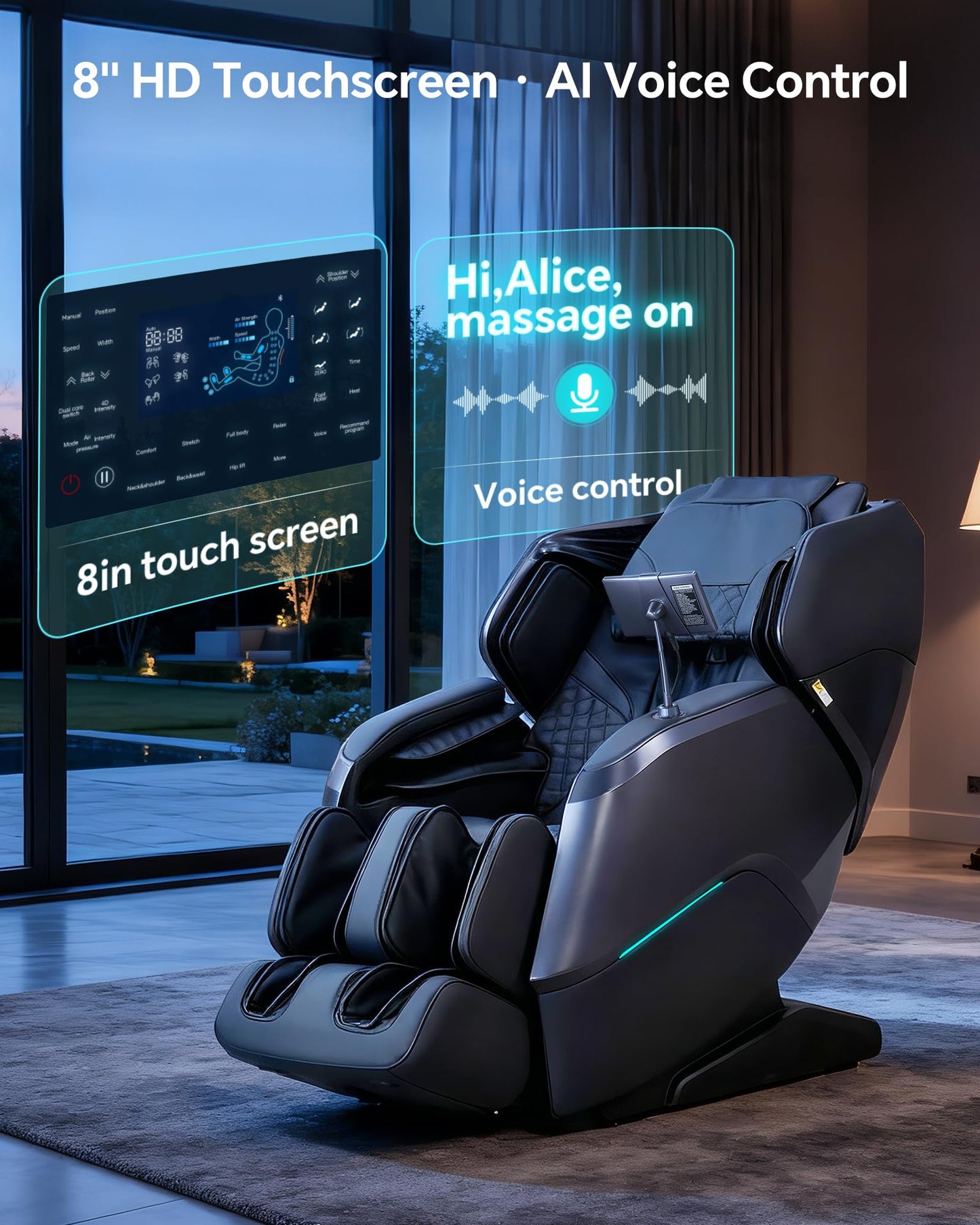 4D+3D Dual Mechanism Massage Chair Full Body, Zero Gravity Massage Chair Recliner with Segmented Dual SL Track, AI Fatigue Health Detection, 160° Flat Stretch, 8" HD Touchscreen & Voice Control, Black