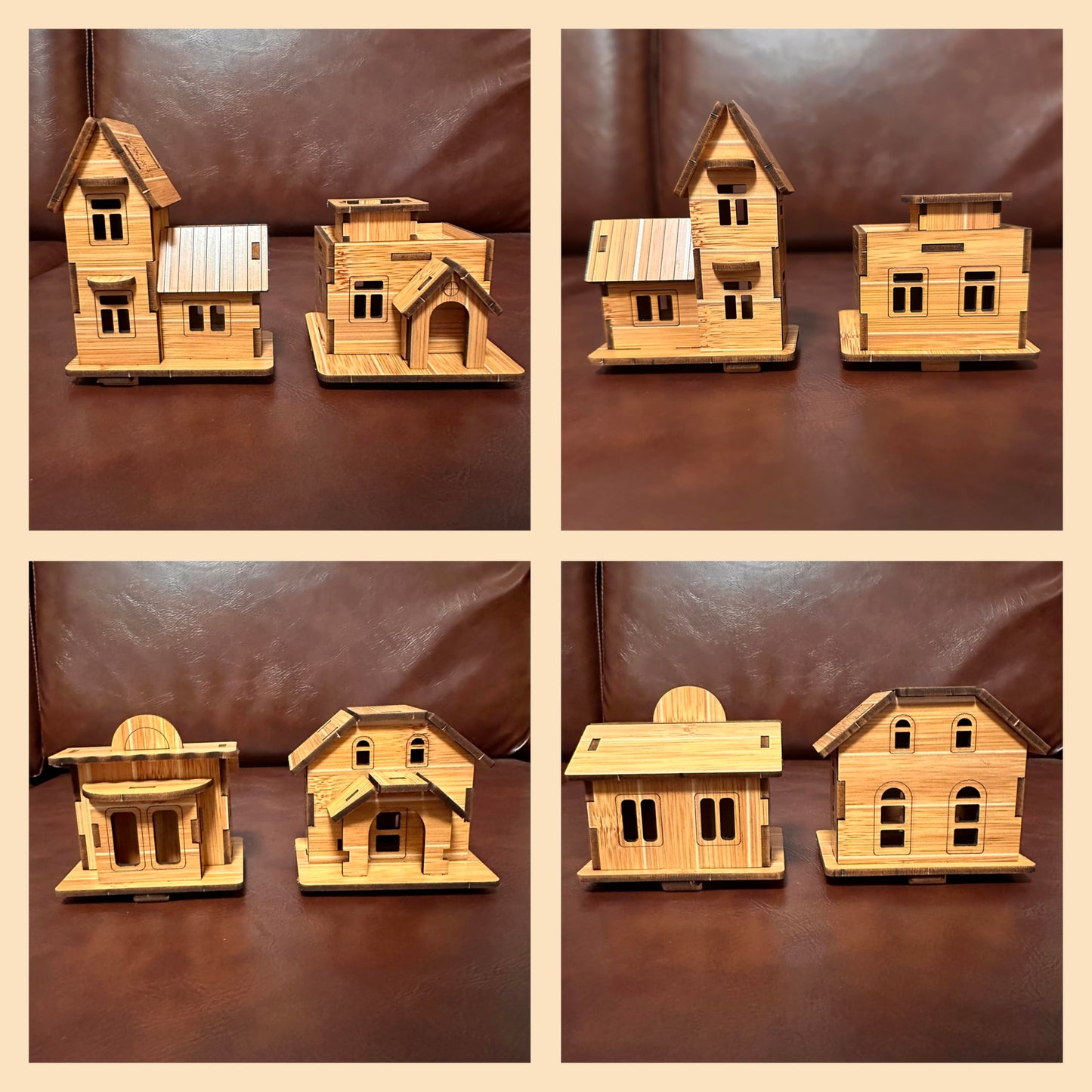 MPIUET 3D Wooden Puzzles for Adults 4PCS Wooden Mini House Model Kits for Adults, 3D Jigsaw Brain Teaser Puzzles, Log Cabin DIY