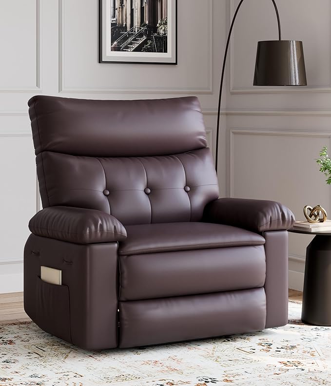 GarveeHome Oversized Wide Recliner Chair - Faux PU Leather Large Manual Recliner for Adults, Lazy Chair with 1.5X Sponge Comfort Arm and Back for Living Room, Bedroom