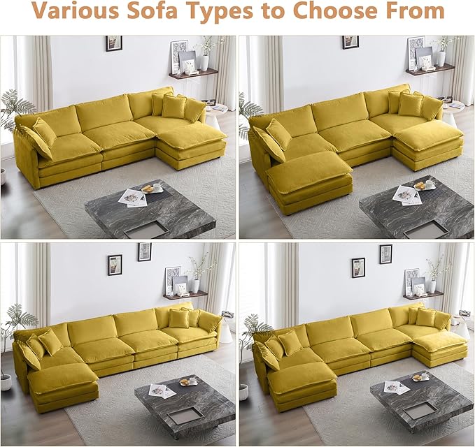 mikibama Luxury Loveseat Sofa Couch, 76" Modern Chenille Deep 2-Seater Cloud Couch with 2 Armrest Pillows and 2 Toss Pillows, Love Seat for Living Room Bedroom Office Apartment, Yellow