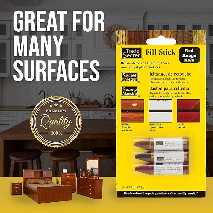 Wood Scratch Repair Fill Stick for Red Surfaces (Set of 3), Great for Touch-Ups and Repairs on Hardwoods Floors, Furniture, Cabinets and Plastic Surfaces.