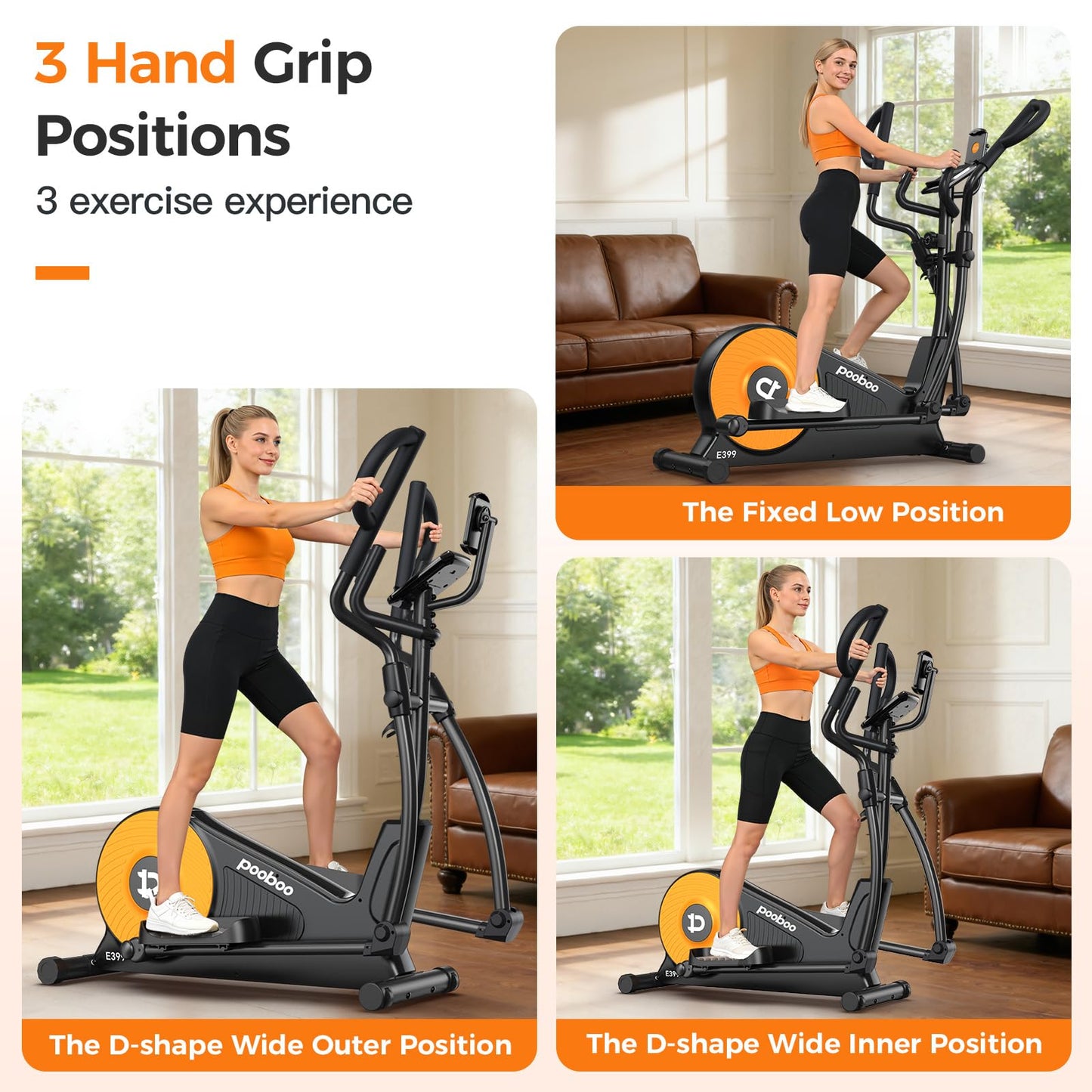 pooboo Elliptical Machine, Elliptical Exercise Machine with 16-Level Resistance& Hyper-Quiet Magnetic Driving System, Elliptical Machine for Home with LCD Monitor&15.5IN Stride, 350LBS Weight Capacity