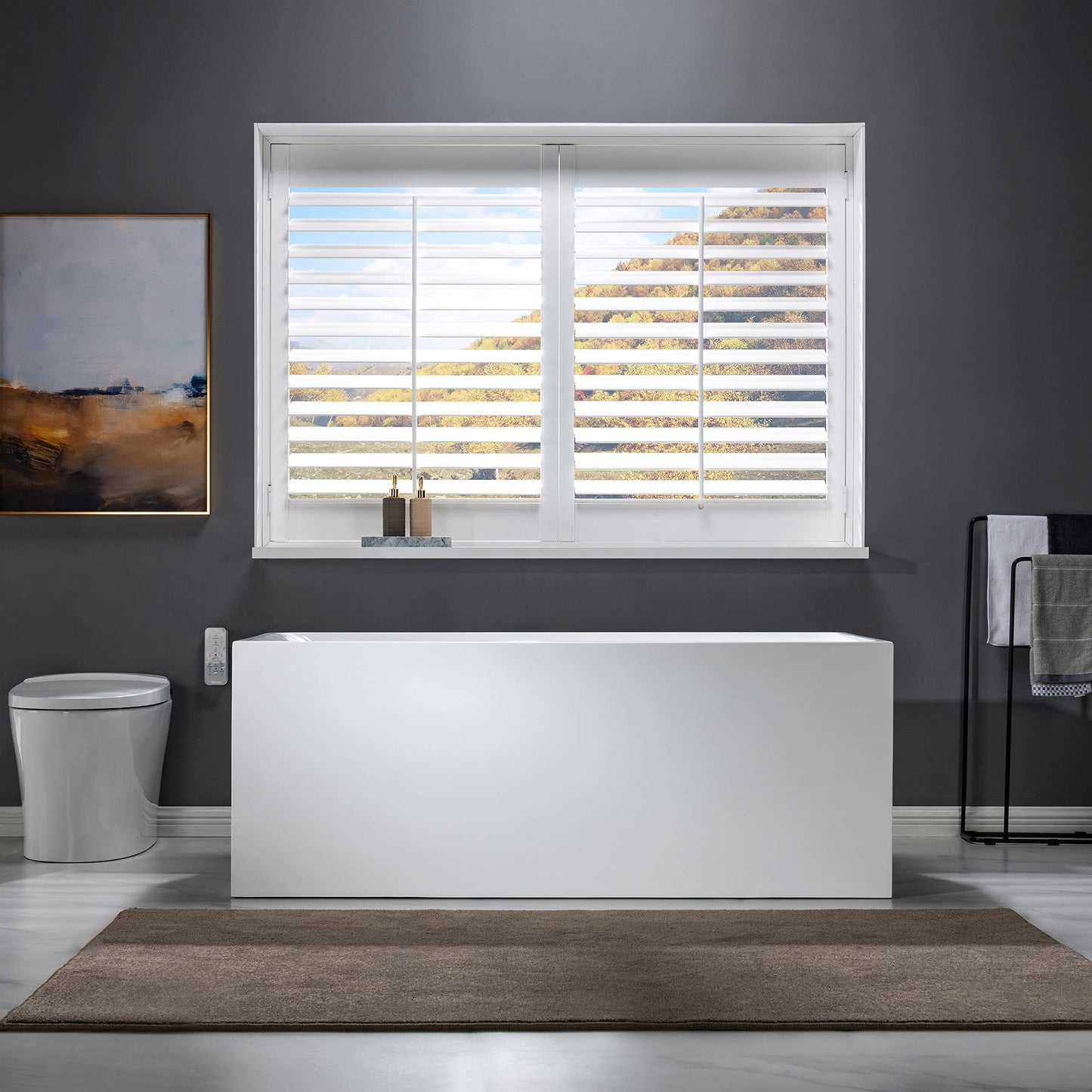 WOODBRIDGE 59" Acrylic Freestanding Bathtub Contemporary Soaking White Tub with Brushed Gold Overflow and Drain，BTA0081-BG-Drain&O