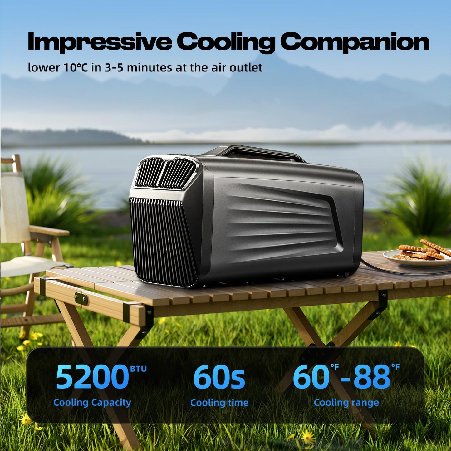 Outohome 5200BTU Portable Camping Air Conditioner For Tent Outdoor and Indoor Use,400W Low Power for RV,Truck,Van and Car Cooling (Dark Grey)