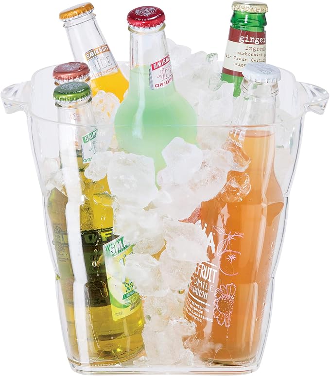 OGGI Acrylic Square Ice Bucket - Clear Beverage Cooler w/Handles, Wine Cooler, Beer Chiller, Ideal Drink Buckets for Parti...