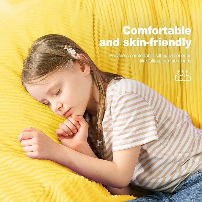 Homguava 3.5FT Bean Bag Chair: Teardrop Bean Bags with Memory Foam Filled, Compact Beanbag Chairs Soft Sofa with Corduroy Cover (Yellow)