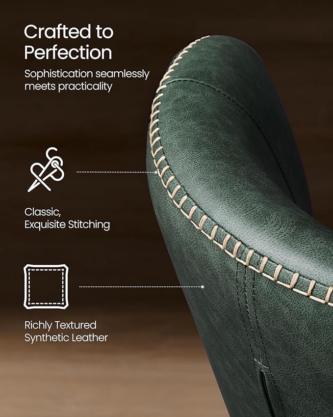 VASAGLE EKHO Collection - Dining Chairs Set of 6, Upholstered Kitchen Chairs, Comfortable Seat, Synthetic Leather with Stitching, Mid-Century Modern, Easy Assembly, Living Room Lounge, Forest Green