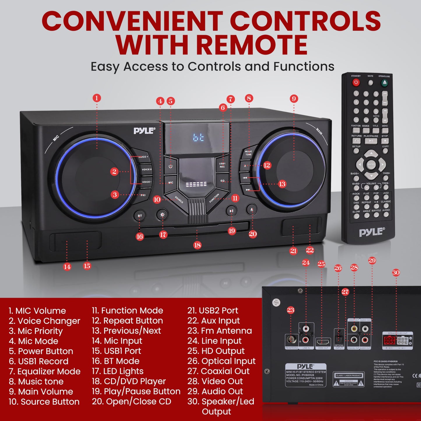 Pyle 4-Piece Bluetooth Stereo System - Mini Hi-Fi Bookshelf Stereo System With Usb Recording, Fm Radio And Remote Control, Dvd/C