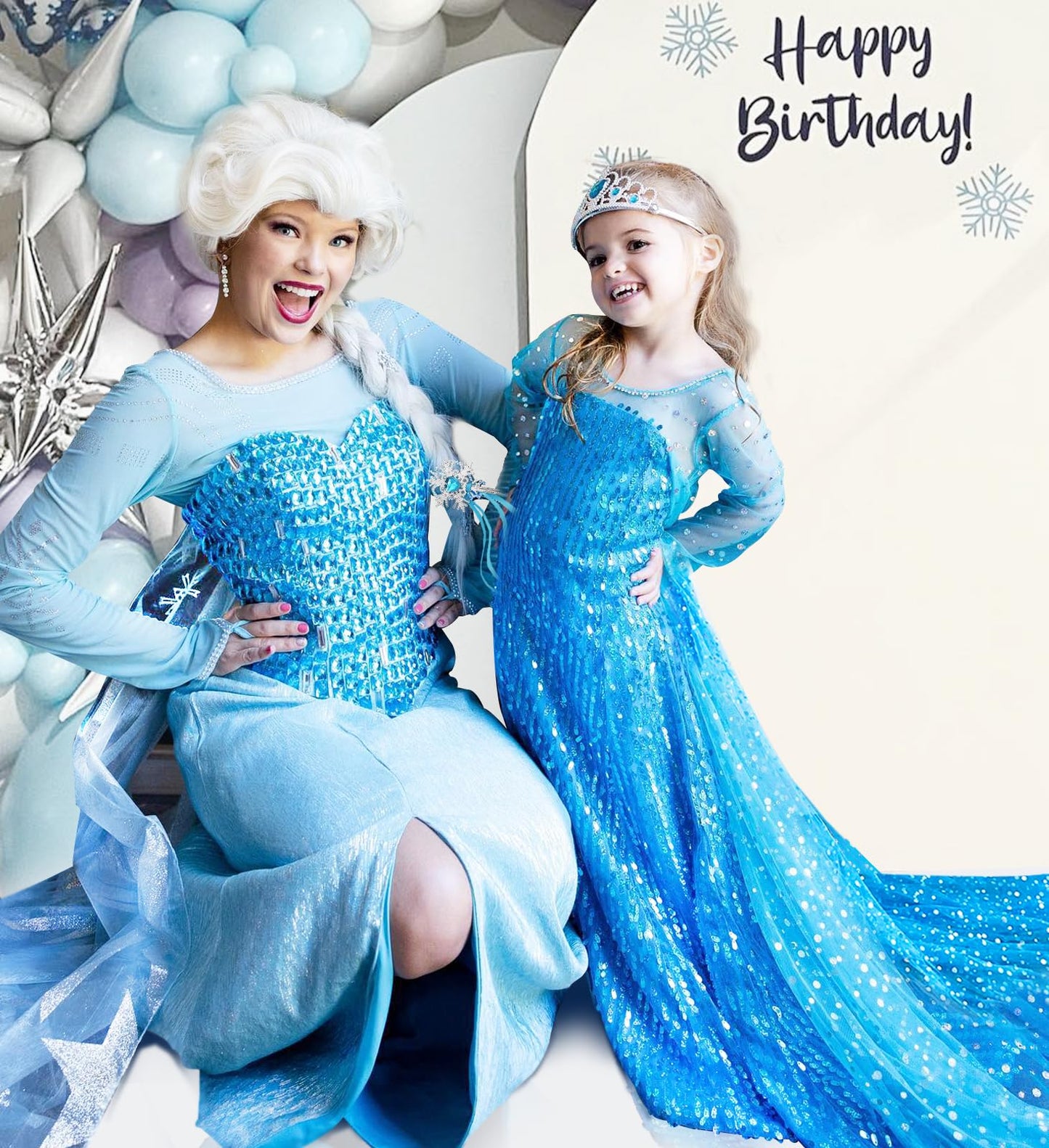 Esvaiy Girls Princess Elsa Dress Costume - Luxury Sequin Halloween Birthday Party Dress Up Kids 3t 4t 5t 6t 7t 8t (5-6 Years, Blue)