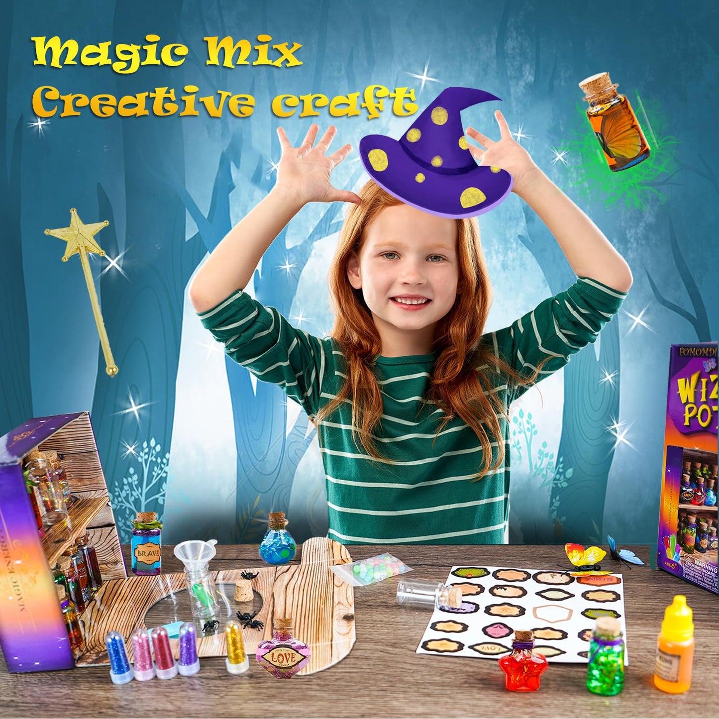FOMOMDI DIY Magic Crystal Potions Making Kit, Magic Mix 20 Bottles Fairy Wizard Potions, Halloween Christmas Birthday Gift for Girls Kids Ages 6-12