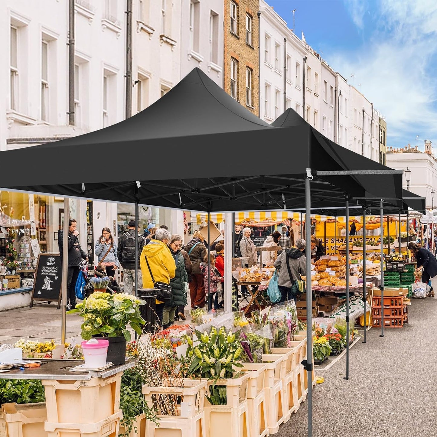 COBIZI 10x20 Pop Up Canopy Tent with Awning & Sidewalls, Commercial 10X20 Canopy Tents Instant Waterproof, UPF 50+ Sun Shade for Outdoor, Parties, Markets (Black)