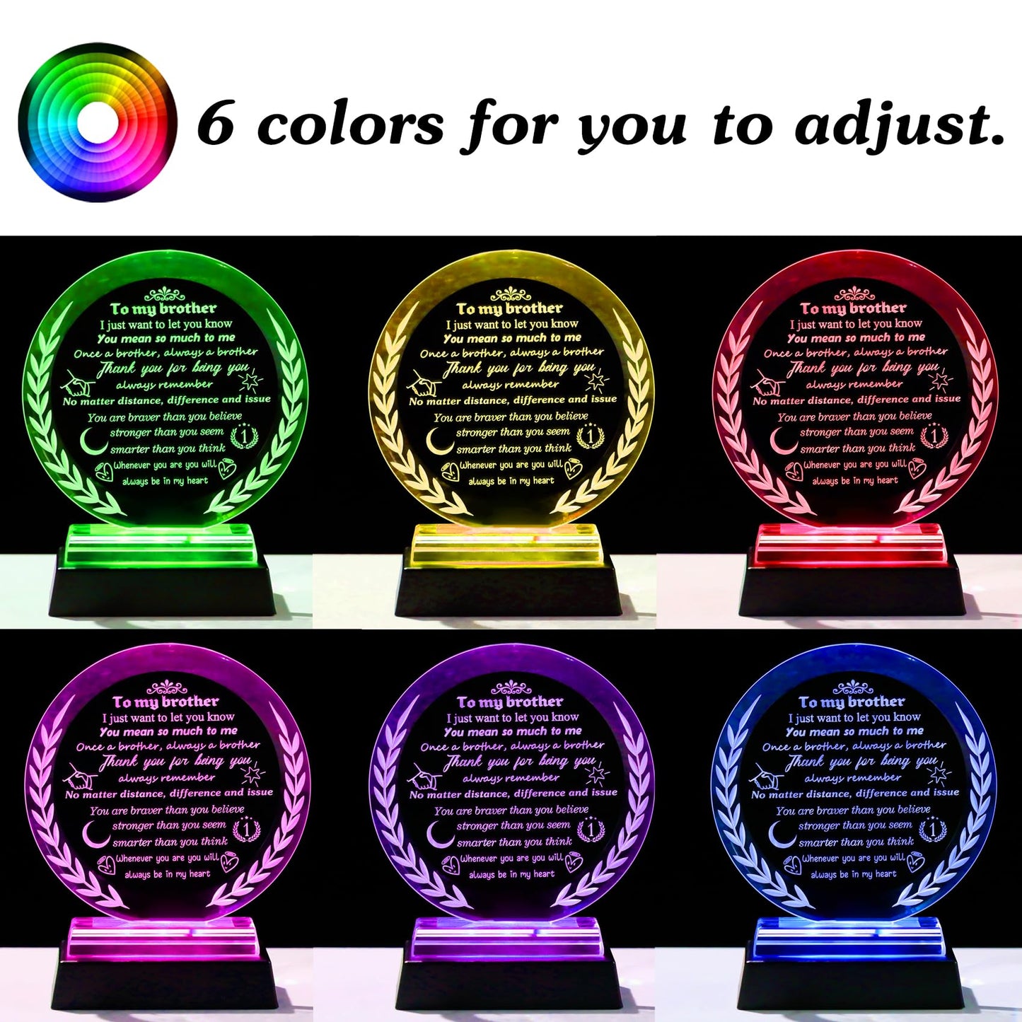Cool Birthday Gifts for Brother Crystal Keepsake Presents with LED Light Base for Table Home Decor Adult Brother's Graduation Wedding Christmas Gifts from Sisters Brothers