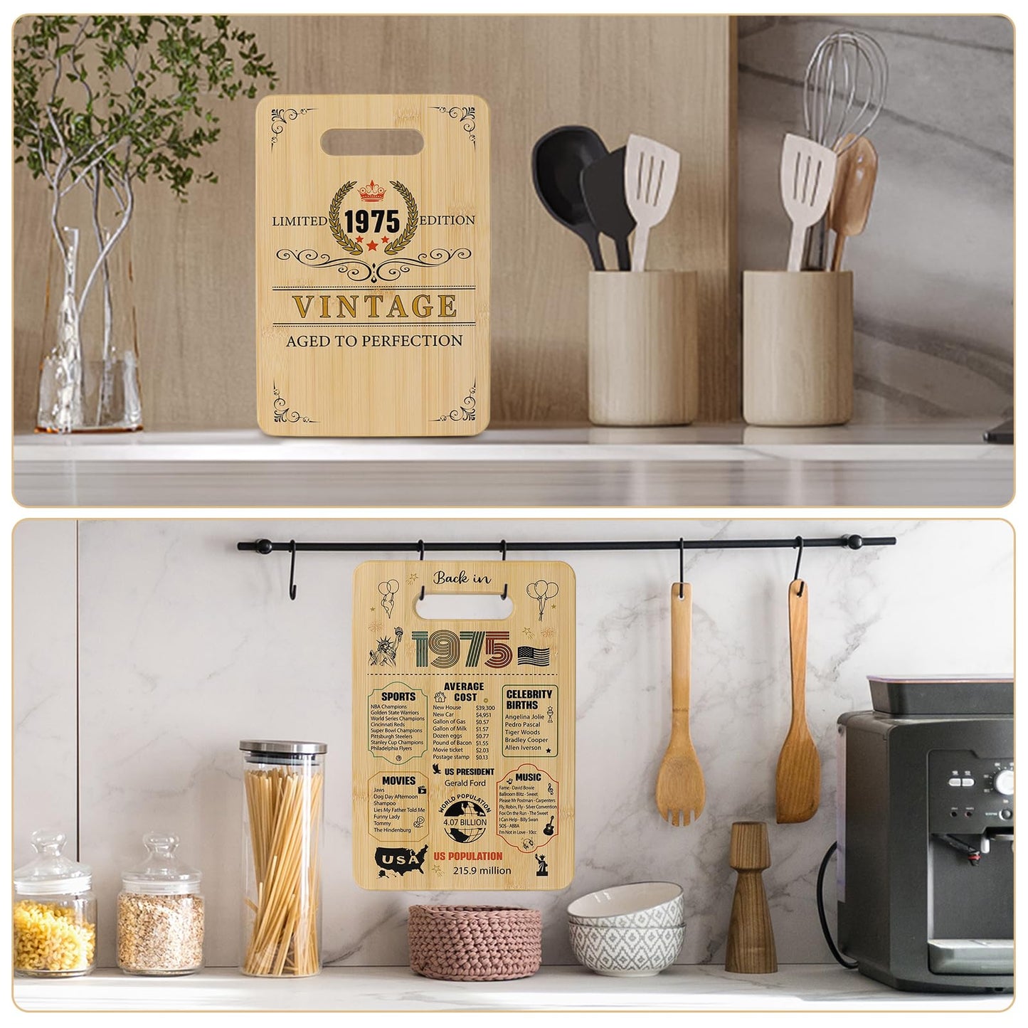 50th Birthday Gifts for Her Him - Back In 1975 50th Birthday Decorations Gifts for Women Men 50 Year Old Gift Double sided Cutting Board for Woman Man 50 th Bday gift ideas