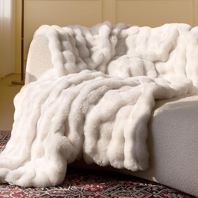blunique Ultra Soft Cozy Faux Fur Throw Blanket, Fuzzy Plush Thick Bubble Blanket, Luxury Fluffy Blanket for Couch, Sofa, ...