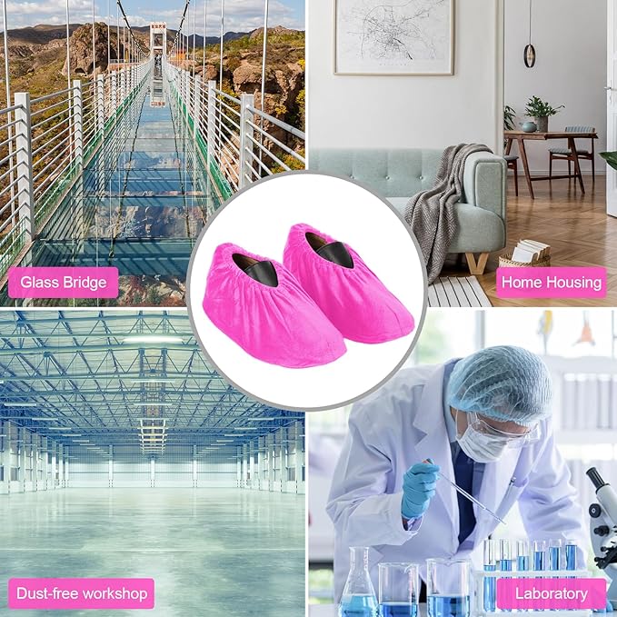 JaGely 11 Pairs Reusable Non Slip Cloth Shoe Covers Washable Thickened Boot Shoe Covers for Indoors and Households(Pink)