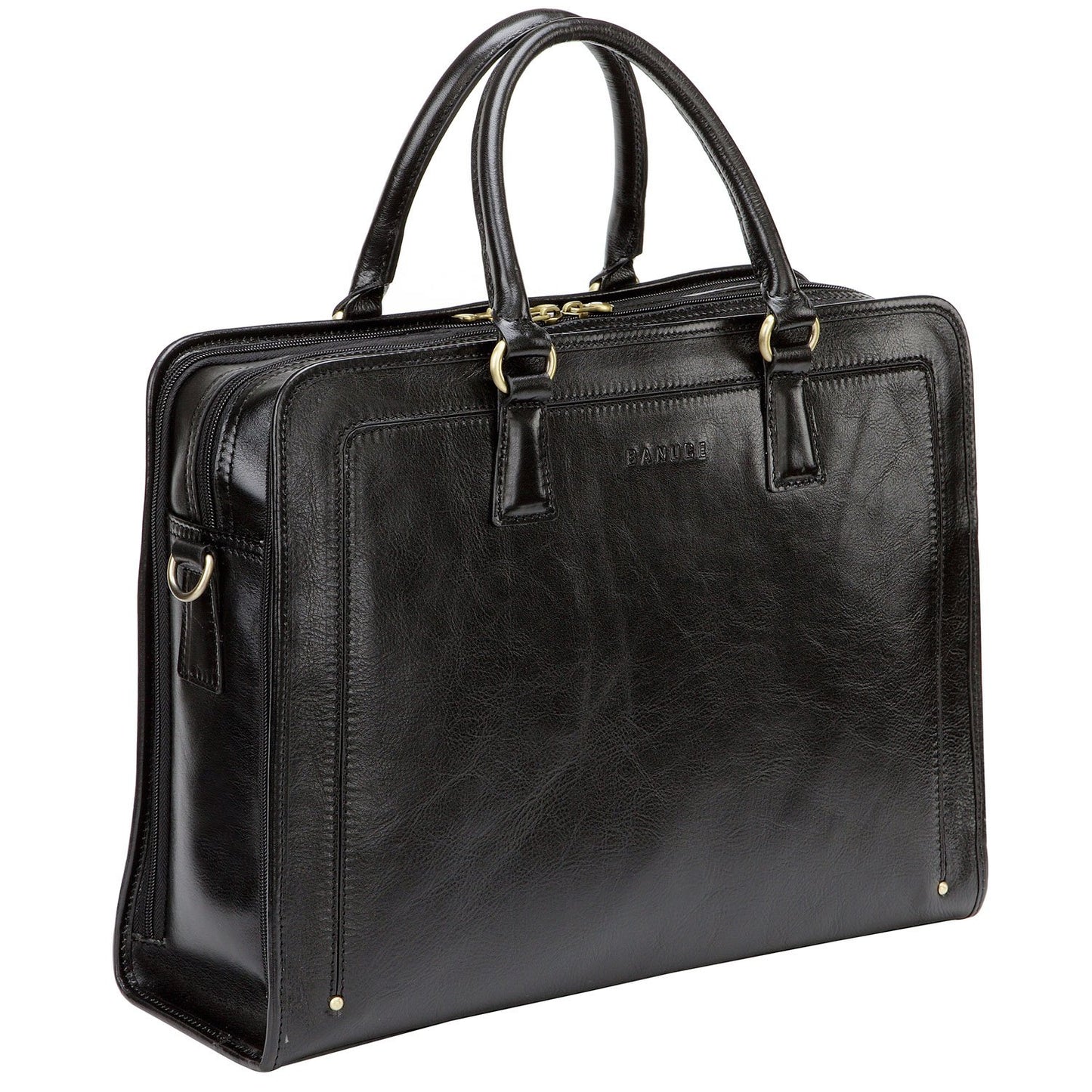 Premium Italian Full Grain Leather Briefcase for Women 15.6 Inch Laptop Bag Office Work Business Travel with Luggage Strap and Detachable Shoulder Strap Black