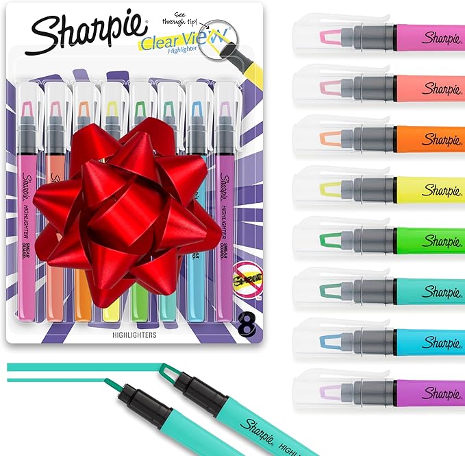 Sharpie Clear View Highlighter Sticks, Chisel Tip, Assorted Fluorescent, 8 Count - School, Home, and Office Use, Teacher S...