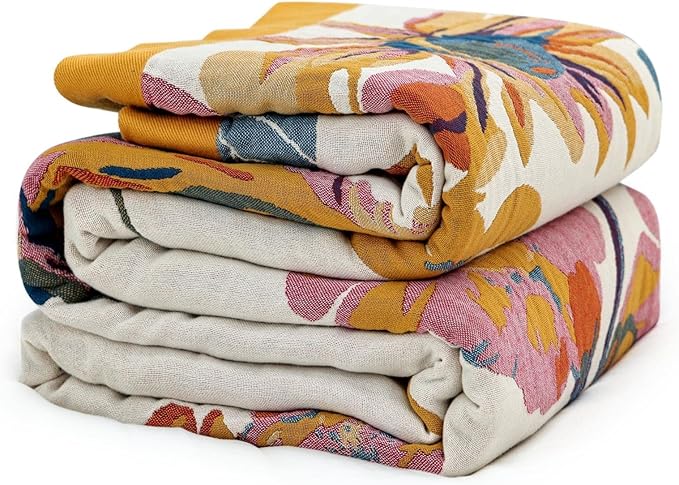 MSGKV Boho Throw Blanket for Couch and Sofa Cotton Cover for Living Room Floral Throw Cozy Blankets (D-Flower and Butterfl...